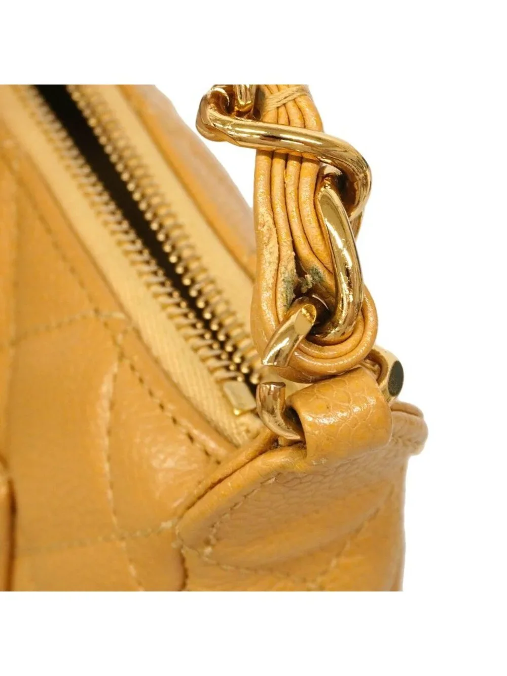 Chanel Shoulder Bag Quilted Caviar Leather Brown Gold